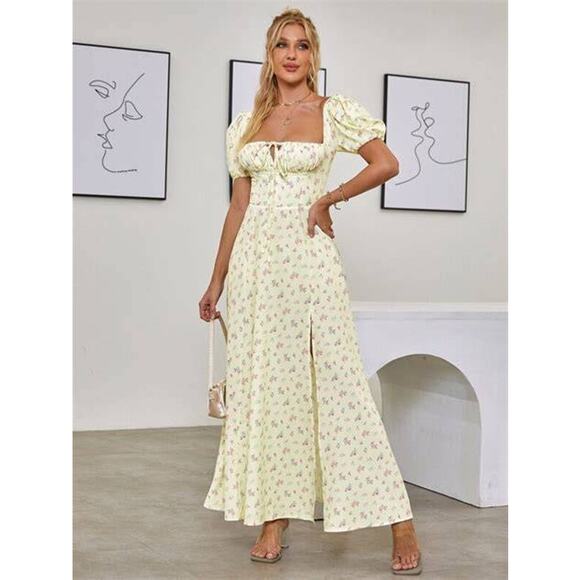 NEW Floral Print Puff Sleeve Dress - Picture 3 of 3